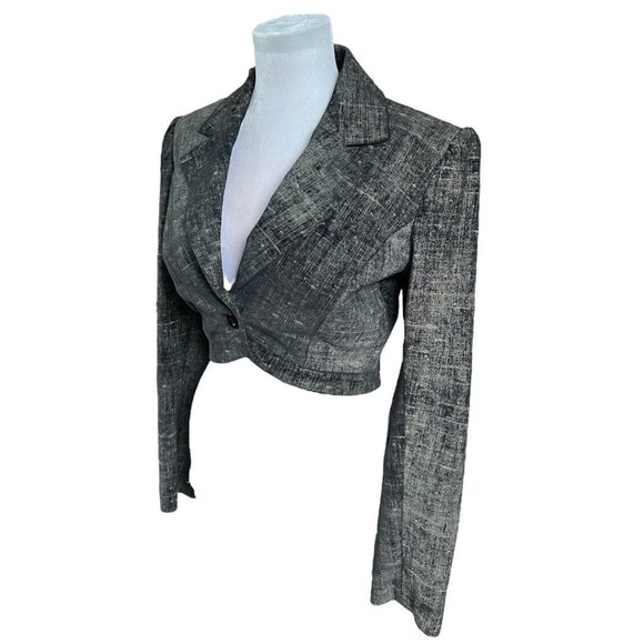 90s Vintage NYS Denim Effect 100%  Genuine Leather Cropped Blazer Jacket Size 6 - Picture 5 of 11